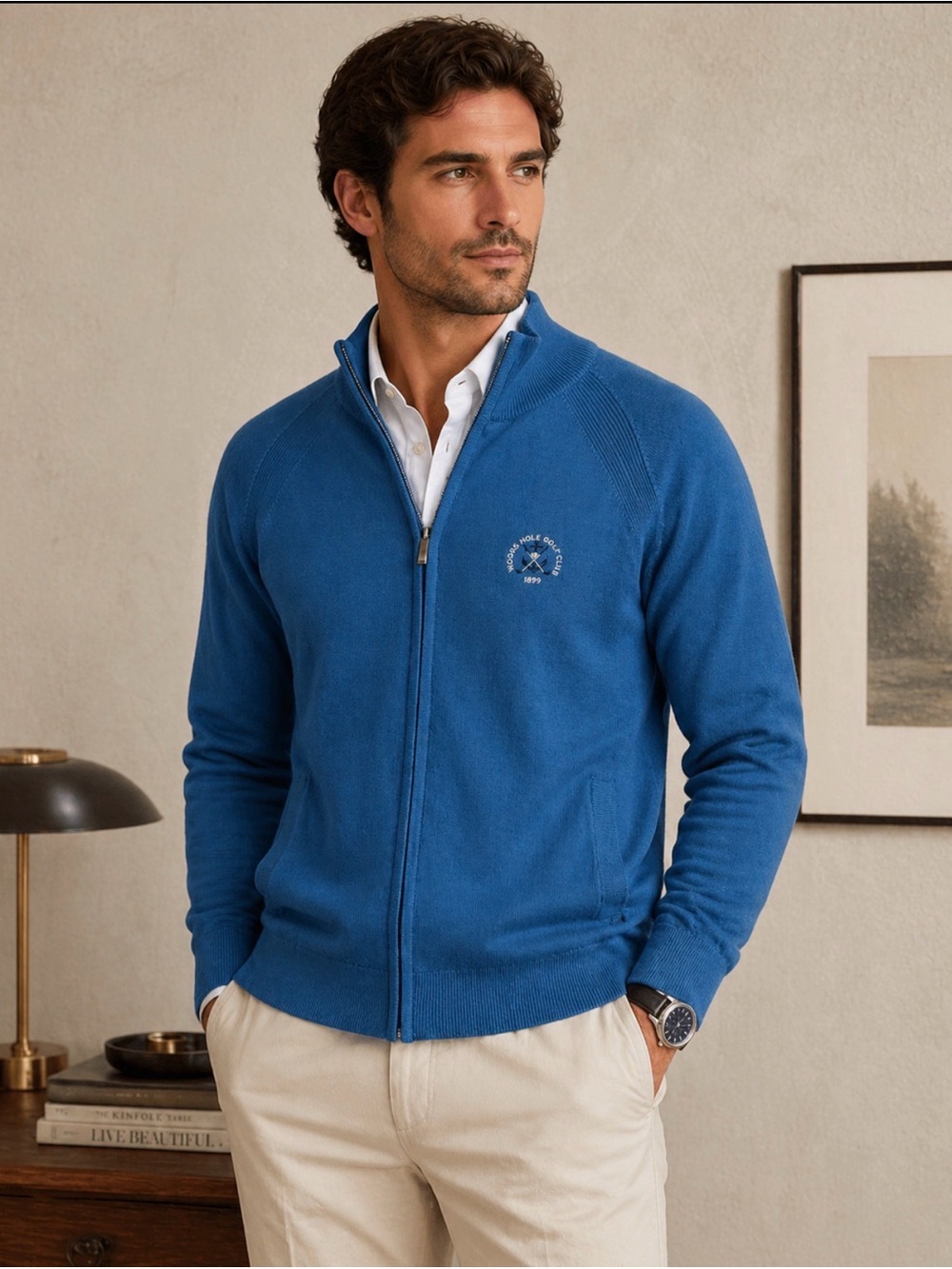 PROQUIP Men's Blue Full-Zip Sweater Jacket 100% Merino Wool